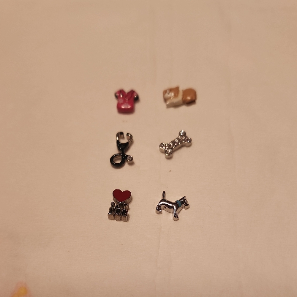 Origami Owl Pink Red Silver Dog Bone & Pet Charms Set